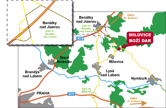 Mapa Milovice - Boží Dar